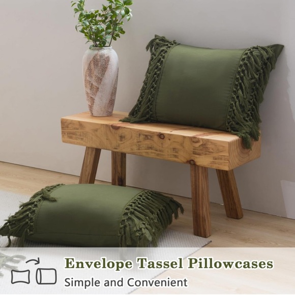 Olive green bohemian tassel comforter set 3 pcs king queen - Picture 3 of 8